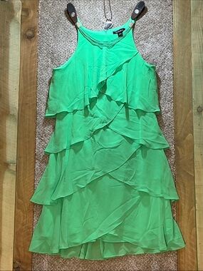 S.L. Fashions Bright Green Tiered Ruffle Midi Dress